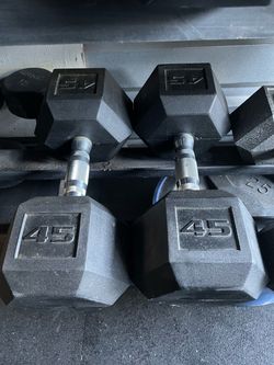 45 lbs Hex Rubber Dumbbell Weights….  Home Gym Fitness….