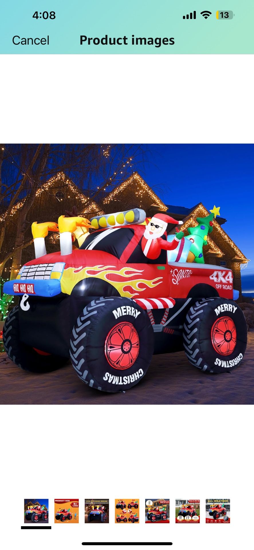 FT Long Santa in Monster Truck Christmas Inflatables Outdoor Decorations, Christmas Blow Up Santa Claus Yard Decorations for Garden Lawn Xmas Decor