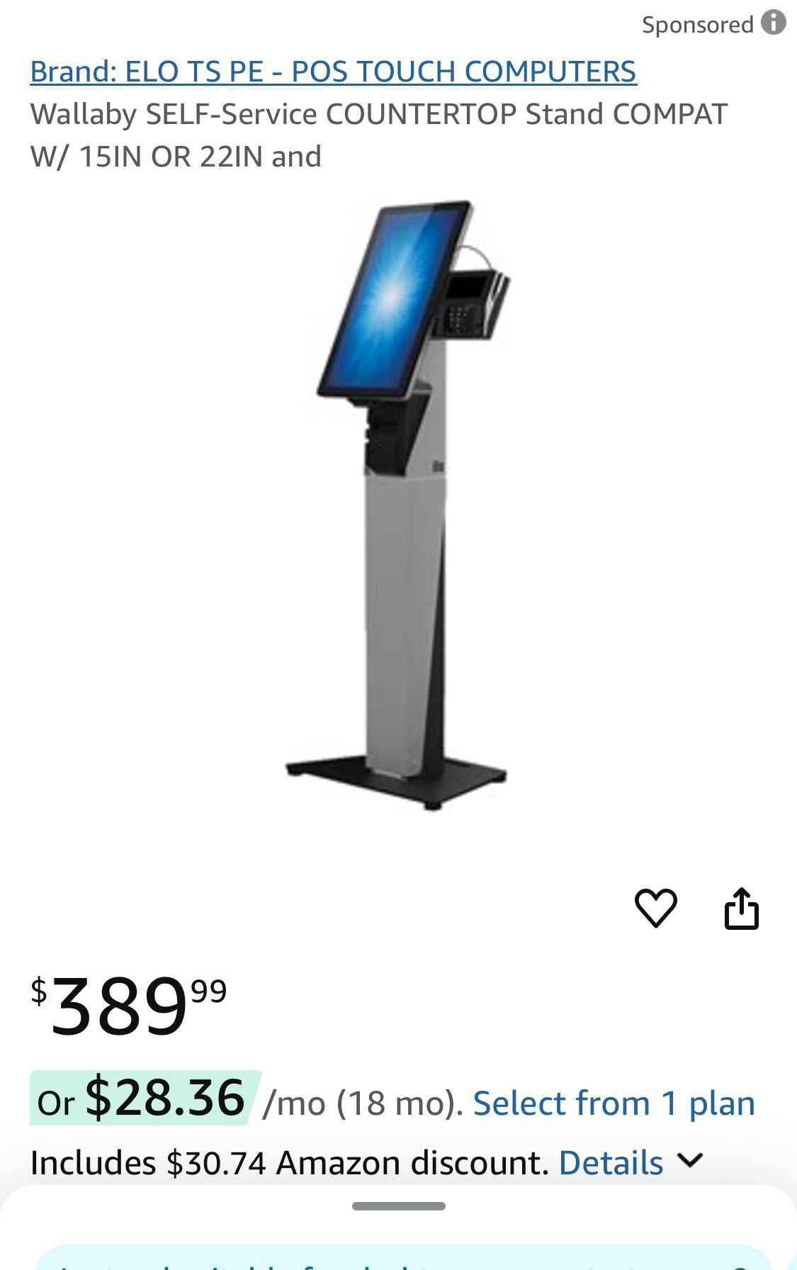 ELO POS TOUCH Wallaby SELF Service Stand