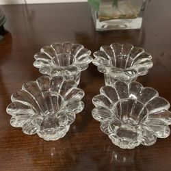 Vintage Clear Glass Candle Holder Marked KIG Set Of 4
