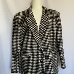 VTG 90's Women's Size 12Blk/Wh Plaid Blazer Jacket Shoulder Pads Preppy Academia
