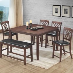 6 PCS DINING TABLE TABLE 4 CHAIRS AND BENCH INCLUDED NEW