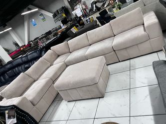 Large Cream Corduroy Modular Sectional Sofa with Ottoman ‼️Last one only $1,399‼️