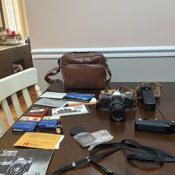 Canon AE-1 SLR Film Camera with Power Winder!  Leather Bag And Accessories