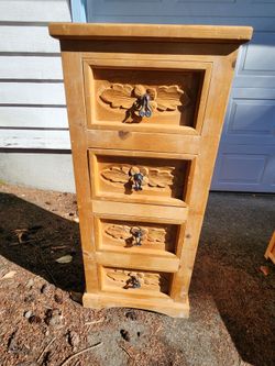 Hand carved design chest of drawers and night stand