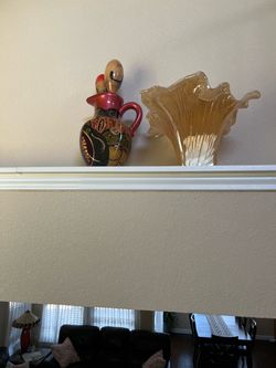 Amber Art Glass Ruffled Vase
