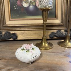 Vintage Lefton Heart Shaped Trinket, Ceramic Floral Heart, Vanity Accessory, Valentines Gift, Vintage Heart Shaped Jewelry Box, Lefton