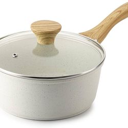 SENSARTE White Ceramic Nonstick Saucepan with Lid 2.0 Quarts