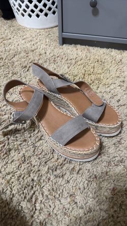 Gray Suede Platform Espadrille Sandals