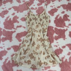 Y2K Coquette Cream Brown Floral Chiffon Babydoll Mini Dress | Fairycore Cottagecore Romantic Cami Slip Dress XS/S
