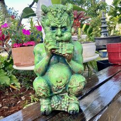 15” Ceramic Pan Statue, Satyr: 8”W x 7.5”D x 15”H