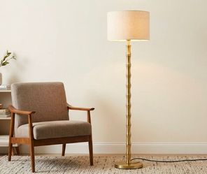 Gold Bamboo Floor Lamp with Linen Shade