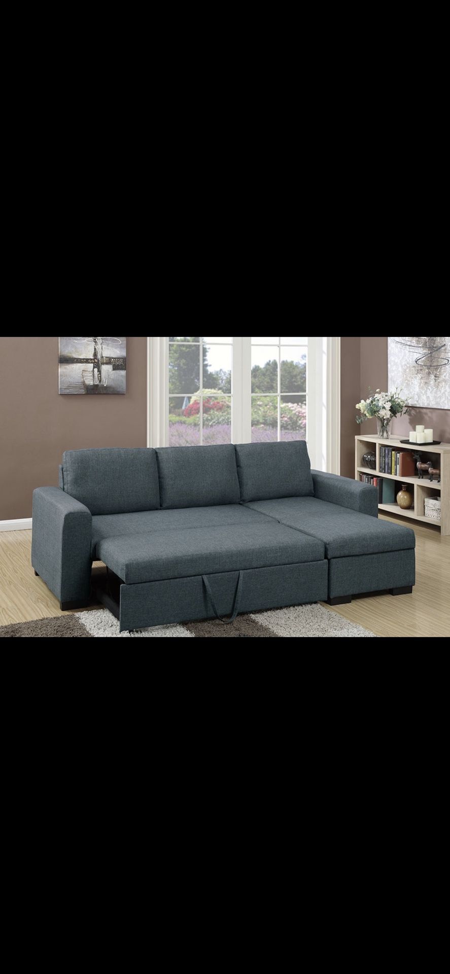 Grey Sectional Chaise Reversible Convert To Bed With Storage Below 88x 57
