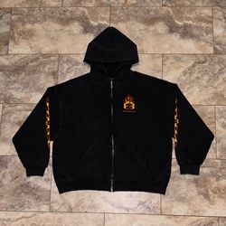 Balenciaga Burning Unity Distressed Zip Up Hoodie Black Size Medium