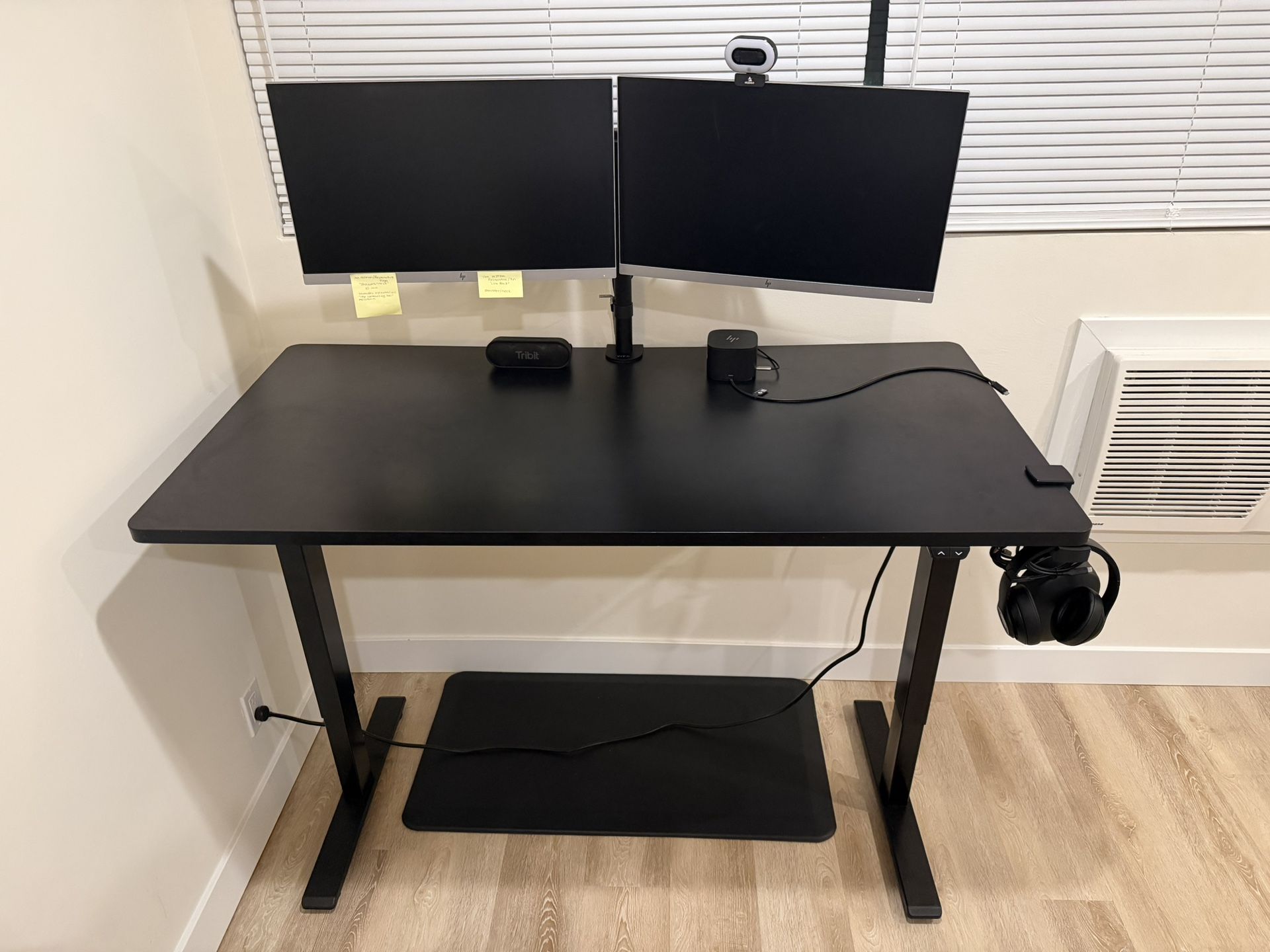 Adjustable Black Standing Desk with Monitor Arms + Cable Management