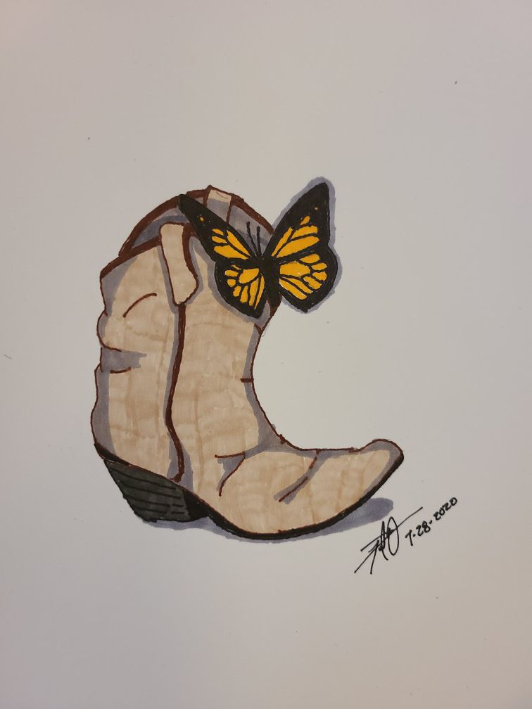 Butterfly and cowboy boot