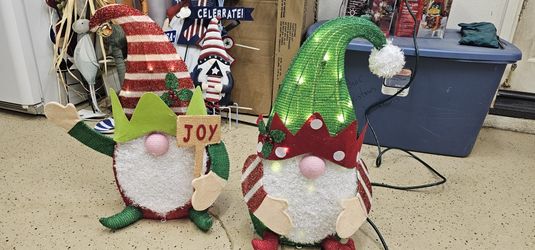 Brand New Set Of 2 Light Up Tinsel Gnomes