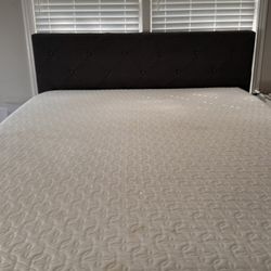 Queen size Zinus mattress with headboard, frame & slats