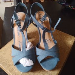 AMERICAN RAG BLUE WEDGE SANDALS DENIM UPPERS SIZE 6 NEW 