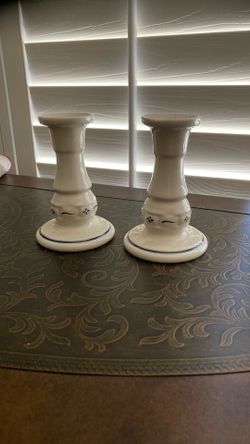 Longaberger Pottery Candlesticks  (2)