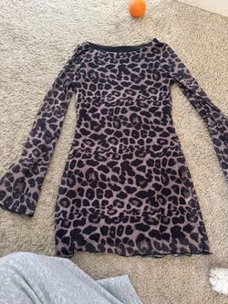Leopard Print Mesh Long Sleeve Mini Dress