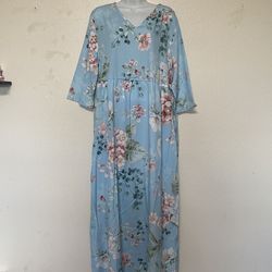 Sky Blue Floral Maxi Dress (Size: M)
