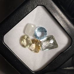 Citrine, Blue Topaz, Lemon Topaz, Prasiolite / Rock Crystal, Moonstone 