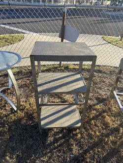 3 Tier Side Table, Crackle Finish, Silver Metal Frame