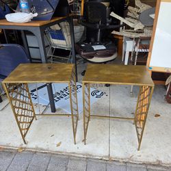 Gold pedestal side table stands
