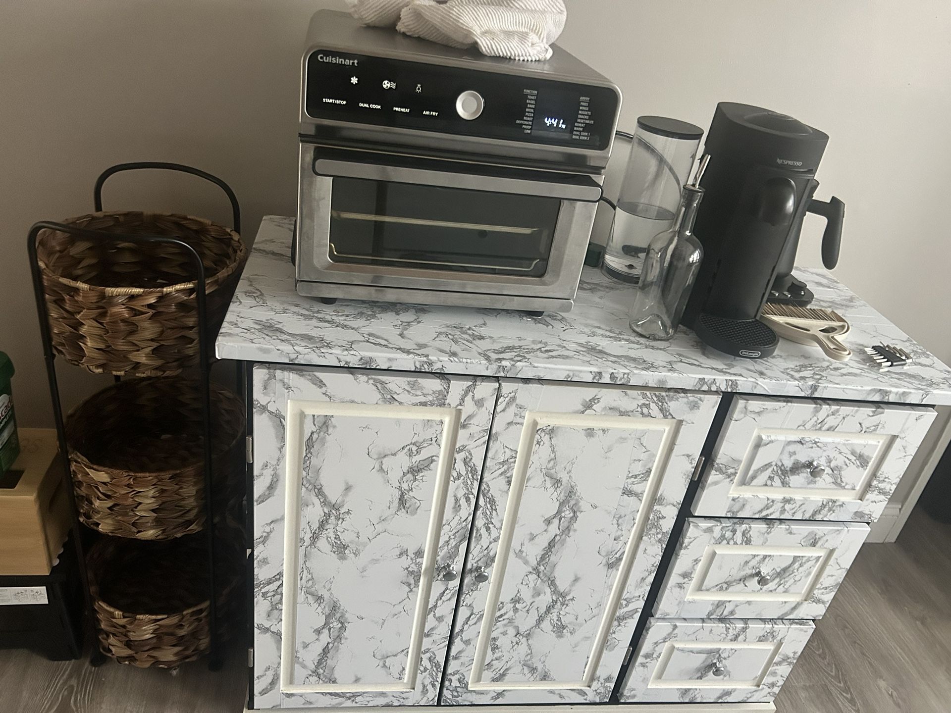Marble-Pattern Kitchen Storage Cabinet