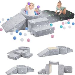 Elftopia Foam Climbing Blocks with Ball Pit Designed for Toddlers Aged 1-3 -Great for Indoor Crawling, Inside Foam Playground Set for Little Ones to A