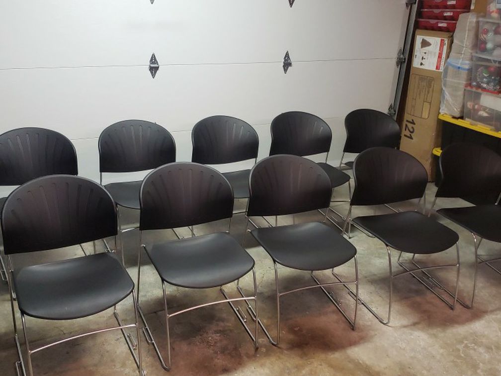 Ten Plastic Stackable Office Chairs