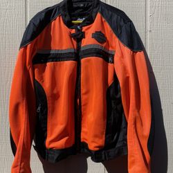 Harley Davidson Motorcyle Jacket Adult XL Tall Amored Pads Safety Orange Black