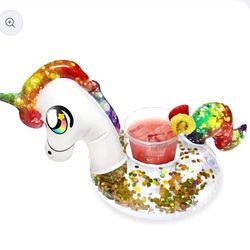 Inflatable Drink Pool Float Glitter Unicorn Animal PoolCandy

