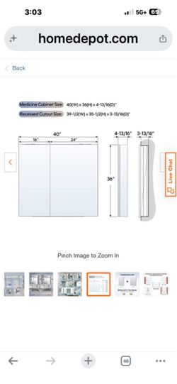 Medicine Cabinet 40W x 36H x 4-13/16D Inches