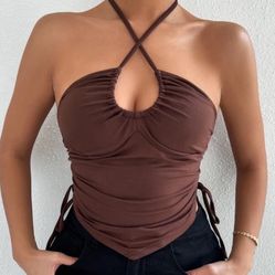 SHEIN Relaxiva Criss Cross Hanky Hem Backless Halter Top