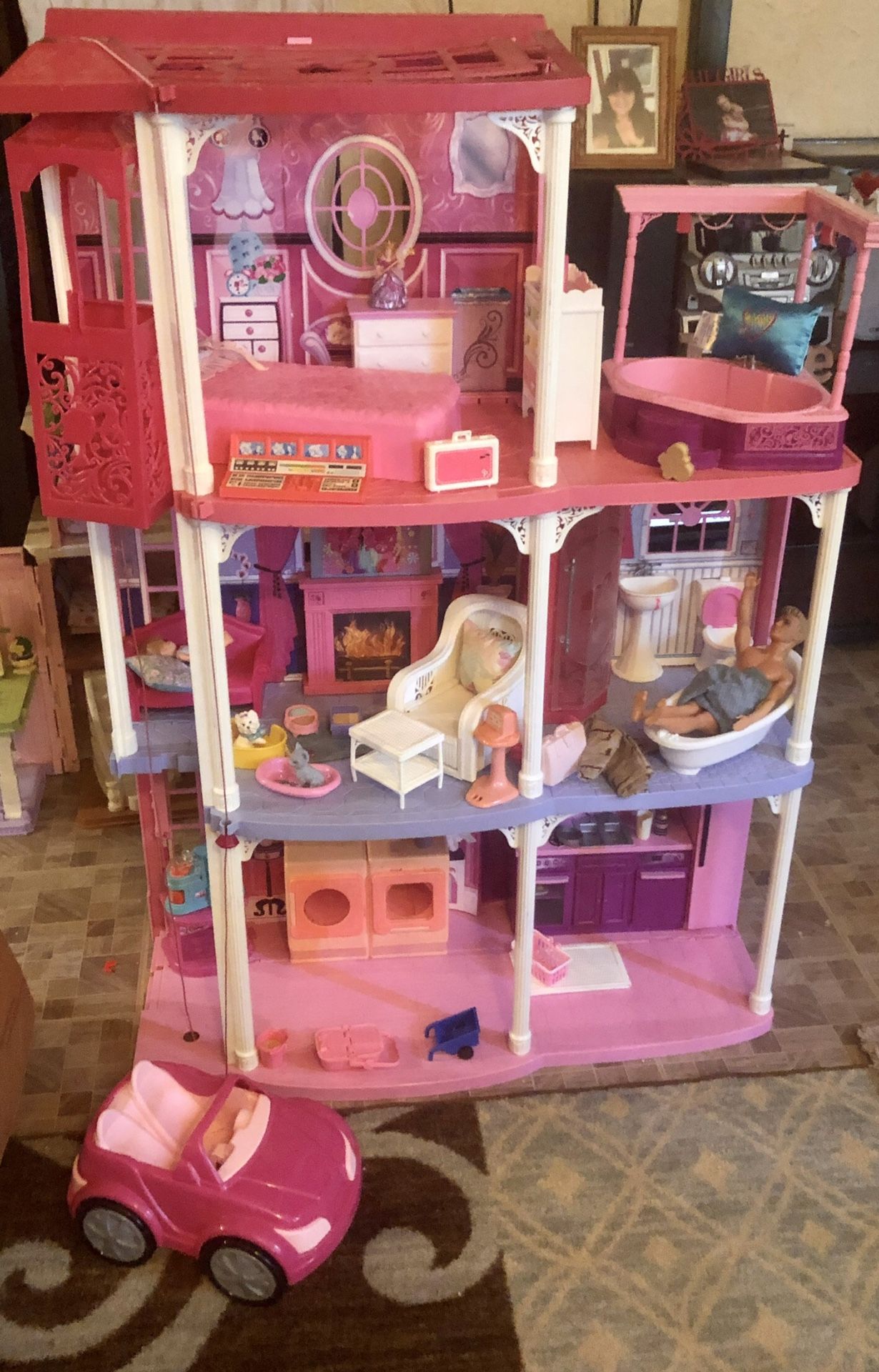 Barbie house With Furniture & Few Dolls