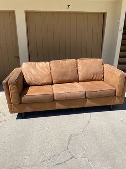 Three Seat Light Brown Suede Couch