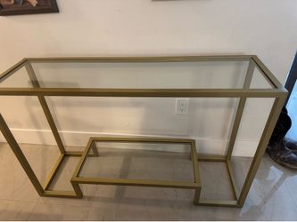 Gold Tone Rectangular Glass Table