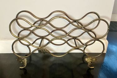 Vintage Wrought Iron Tabletop Wine Rack Ornate Grape and Vine Design Holds 9 Bottles
