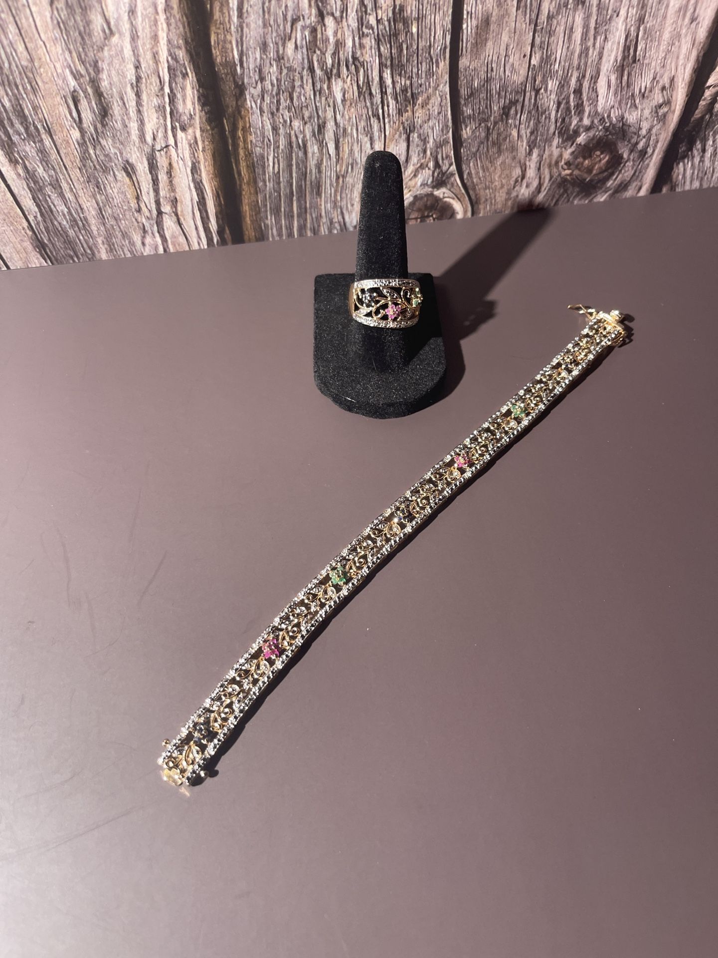 .925 Sterling Silver Bracelet & Ring Set w/ Genuine Gemstones – Sapphire, Emerald, Ruby