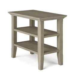 New SIMPLIHOME Acadian SOLID WOOD 14 inch Wide Rectangle Transitional Narrow Side Table in Distressed Grey with Storage, 2 Shelves, for the Living Roo