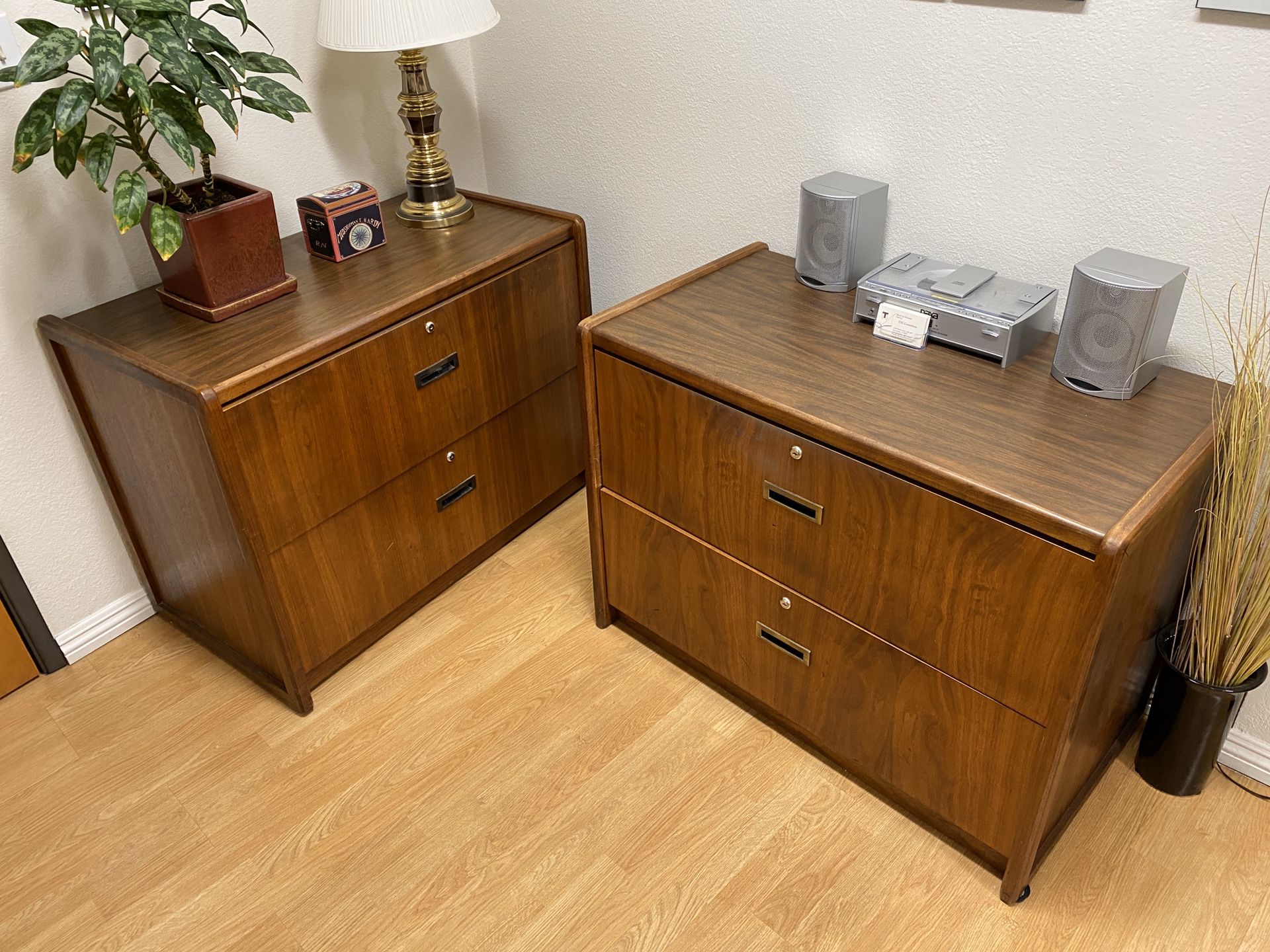 Wide Lateral File Cabinets Medium Brown Solid Wood - 4 Available