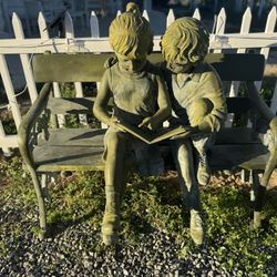 life-Size Bronze Sculpture Kids Sitting On A Bench By Jim Davidson