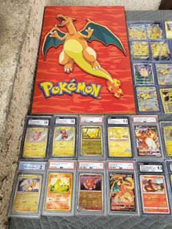 Big Collection of Charizard & Pikachu Cards CGC PSA with single Raw & Picture Frame. Just Charizard celebration is $250! Alole. All Pokémon $2000! Fir
