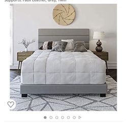 Grey leather twin bed 