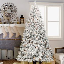 Pre-Lit Snow Flocked Christmas Tree with Pinecone