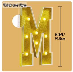 New In Original Packaging  | Marquee Letter M  |  Light Up Gold Letter M Large 3 Feet Tall