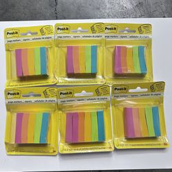 6Pack - Post-it Page Markers, Assorted Colors, 1/2 in x 2 in, 100 Sheets/Pad, 5 Pads