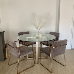 CB2 Modern Round Glass Dinner Table Set 